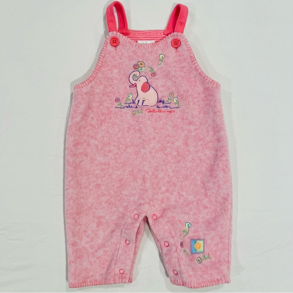 Vintage Carters John Lennon Coveralls Girls 3-6M Pink Elephant Overalls Fleece